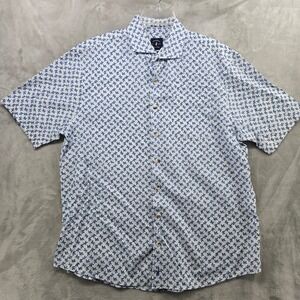 Johnnie-O Top Shelf Size Large White Blue Floral Short Sleeve Button Down Shirt